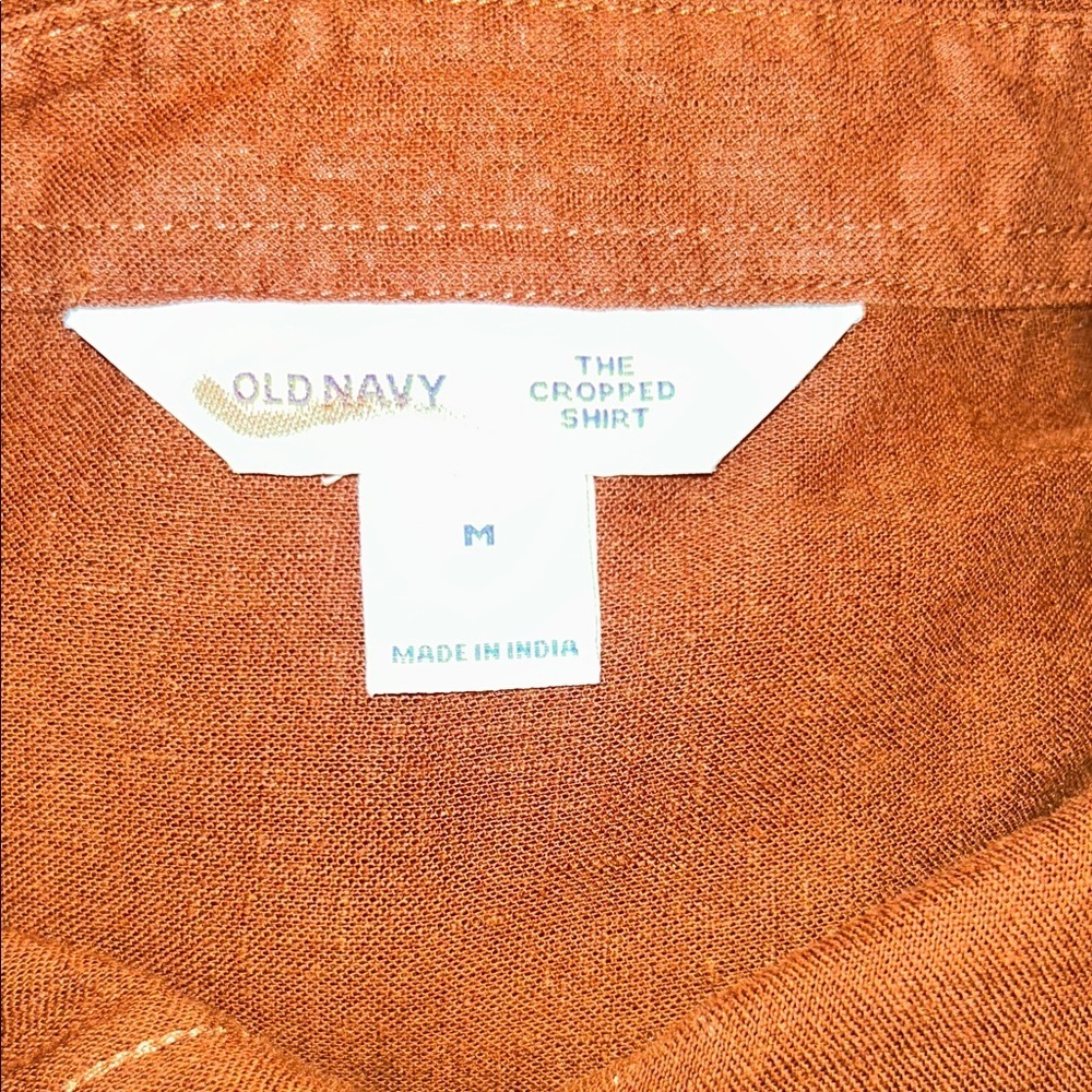 Old Navy The Cropped Shirt Linen-Blend Chocolate Brown Color, Size M - Picture 10 of 14